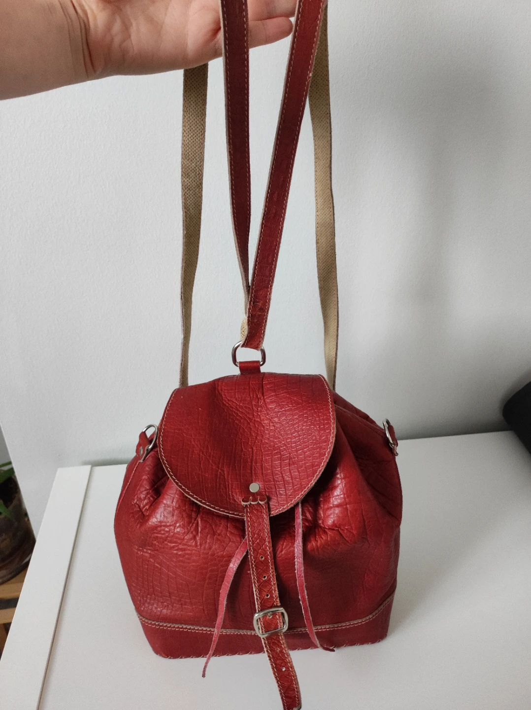 Red Leather Backpack, crossbody bag - photo 4