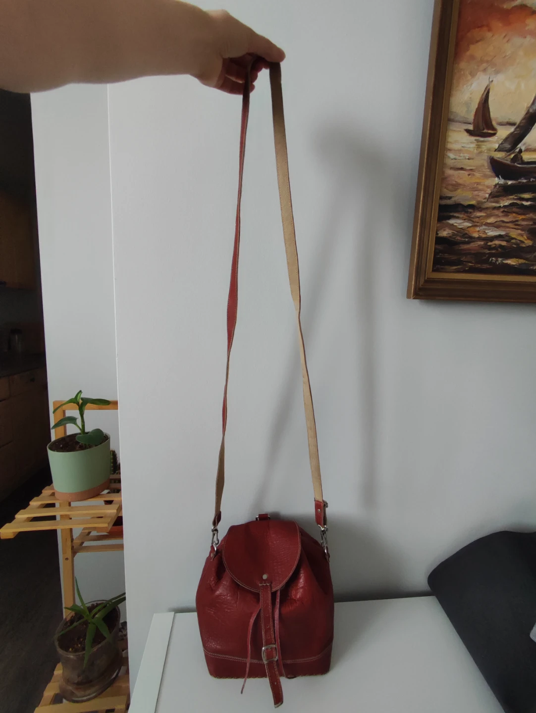 Red Leather Backpack, crossbody bag - photo 5