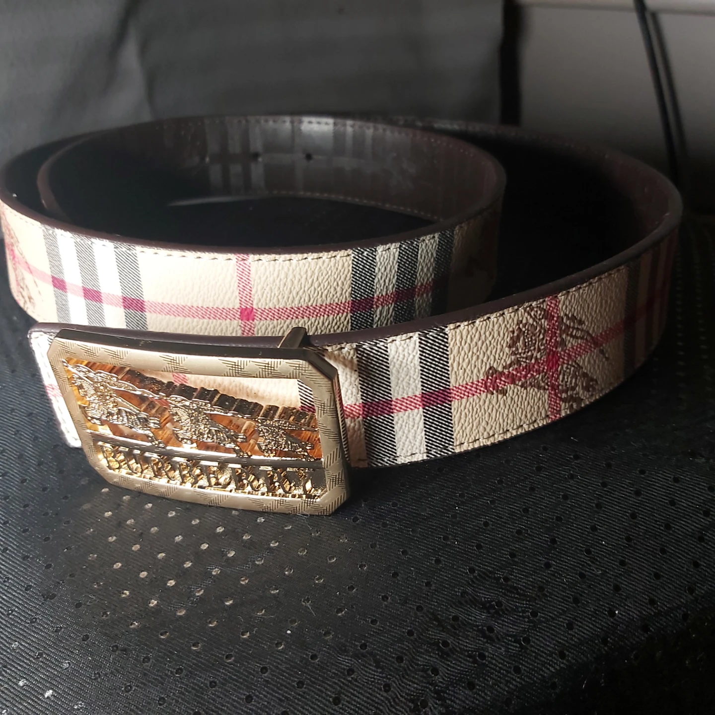 Burberry Check Belt with Gold Buckle