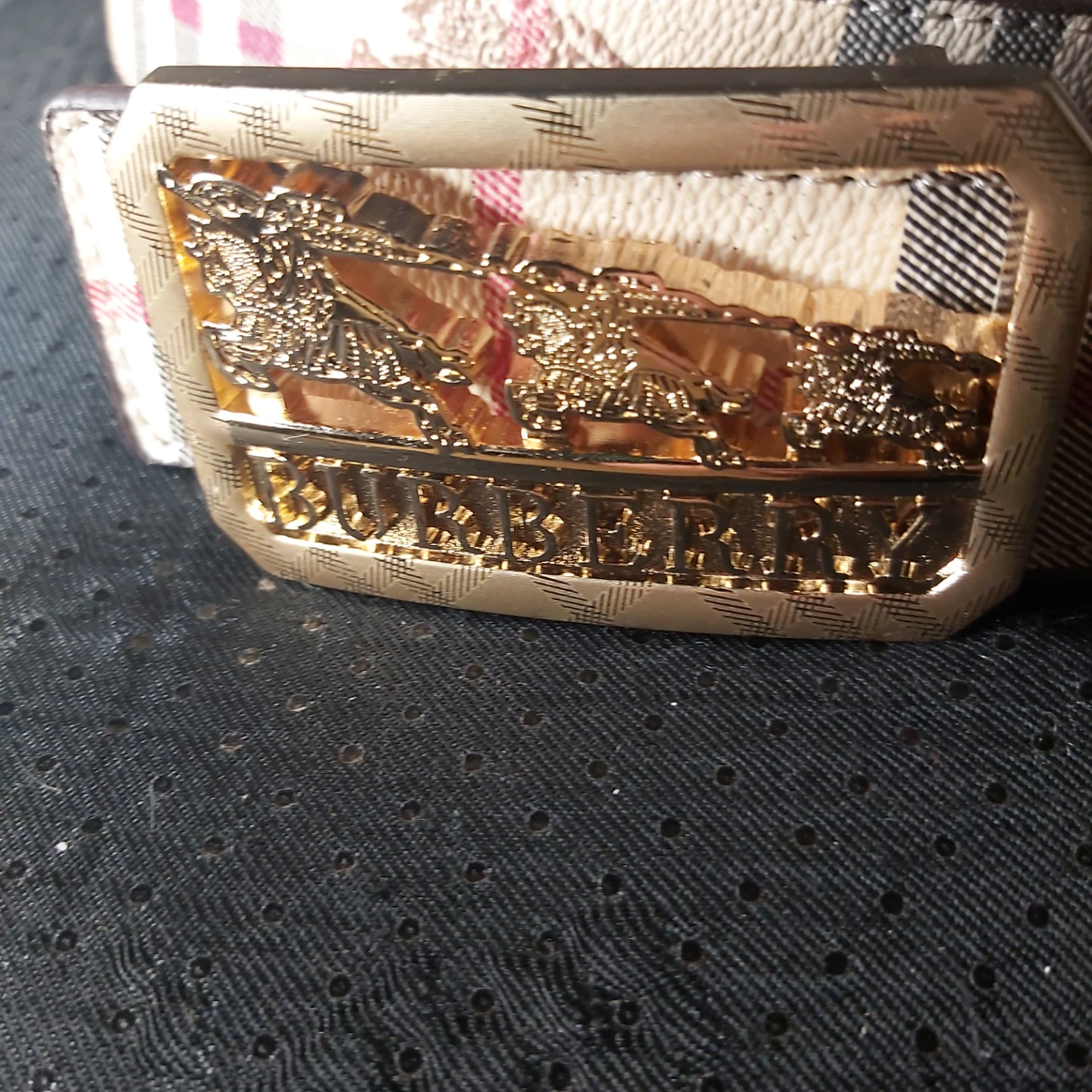 Burberry Check Belt with Gold Buckle - photo 2