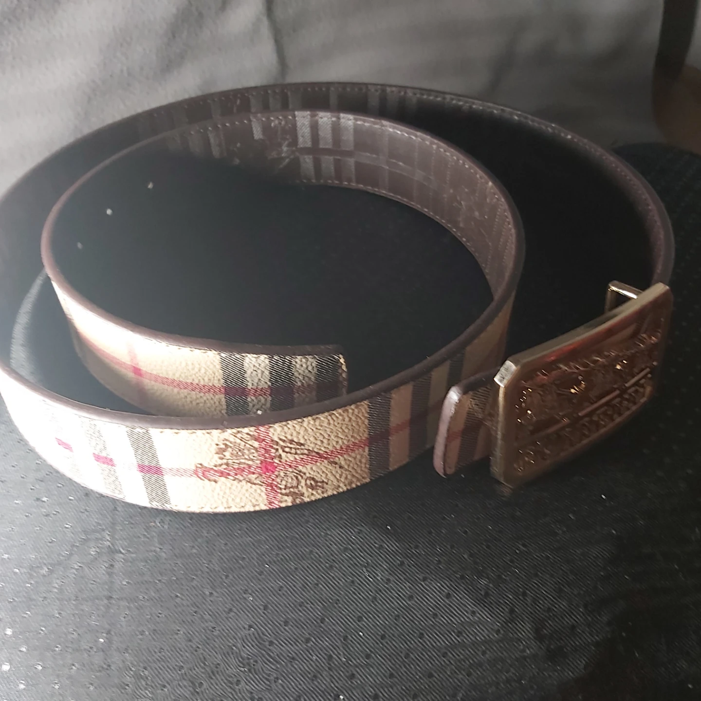 Burberry Check Belt with Gold Buckle - photo 3