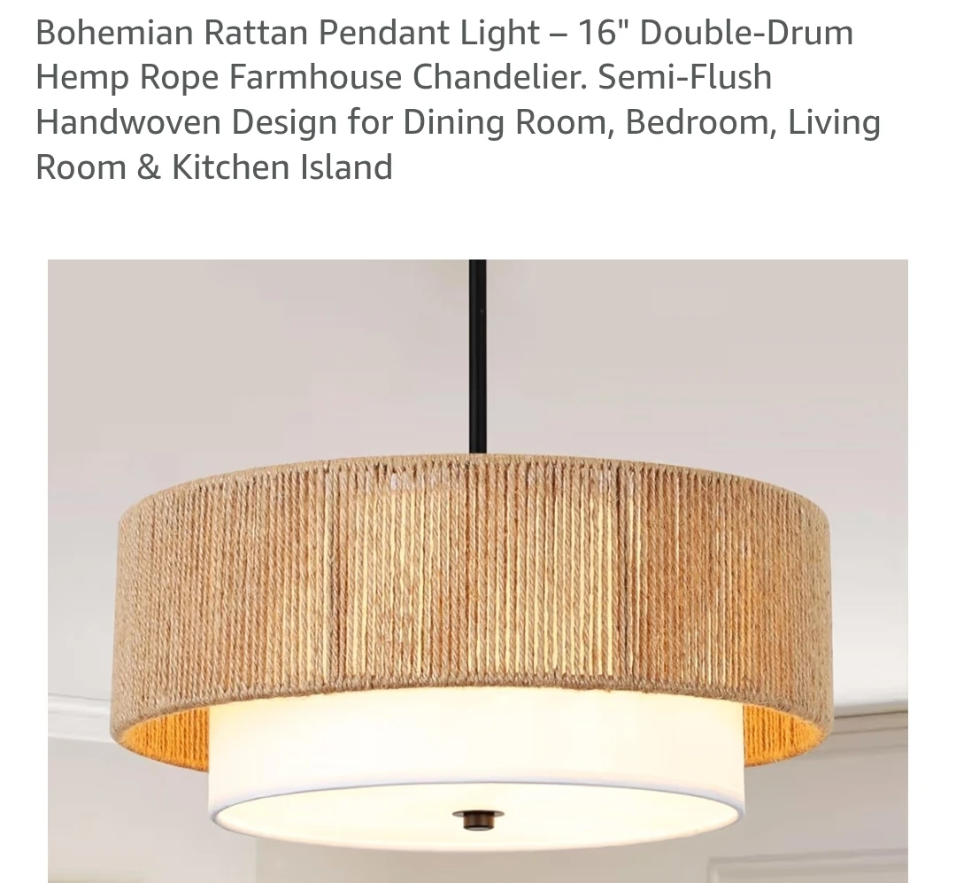 Bohemian Rattan Pendant Light - 16" Double-Drum