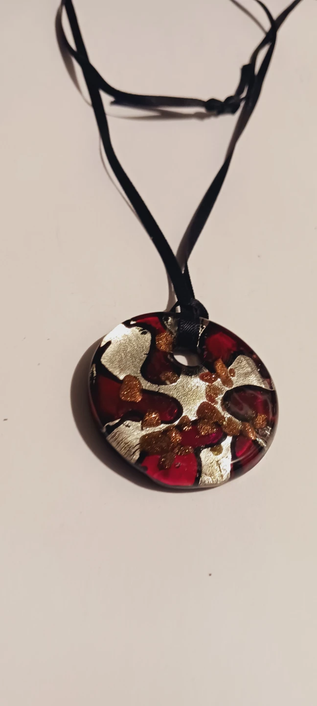 One of a Kind Art Glass Red & Silver Swirl Pendant Necklace - photo 4
