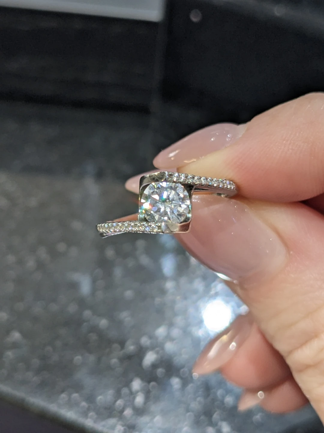 Size 6 Sterling Silver and Cubic Zirconia Bypass Ring - photo 5