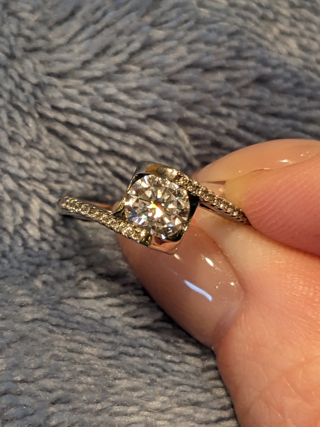 Size 6 Sterling Silver and Cubic Zirconia Bypass Ring