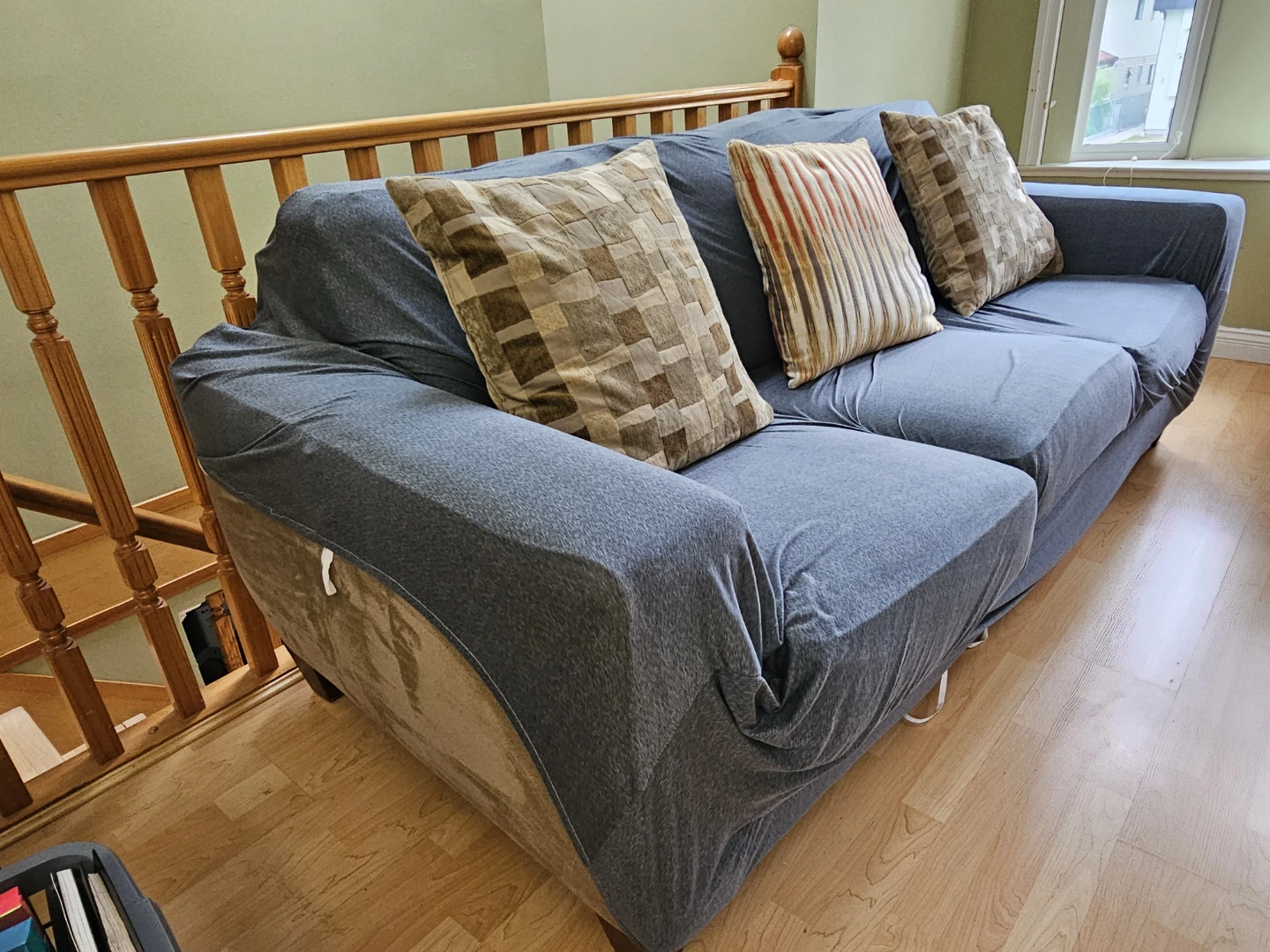 Olive Three-Seater Sofa with blue cover - photo 2