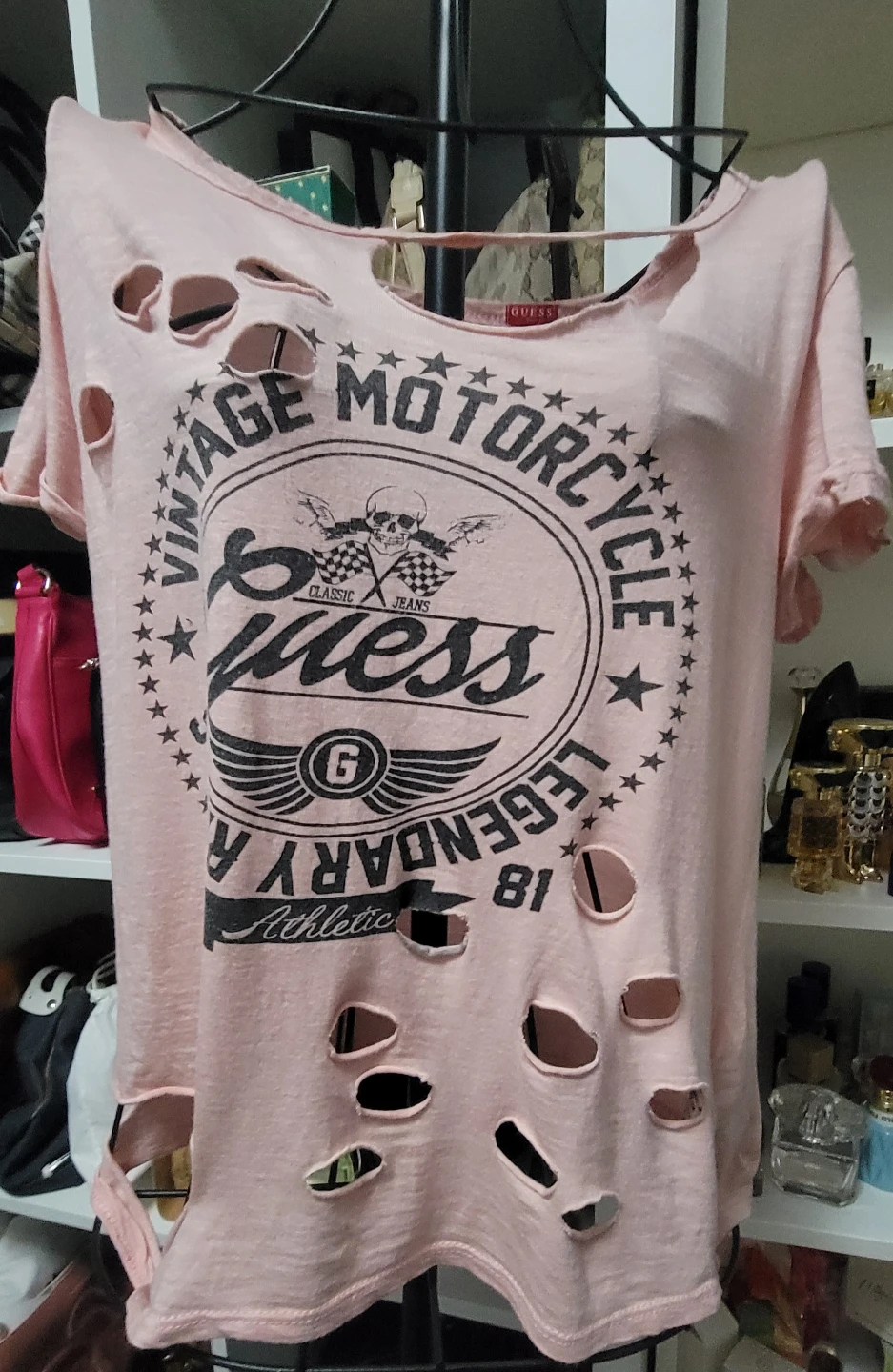 Guess Pink "Vintage Motorcycle" Distressed T-Shirt M/M