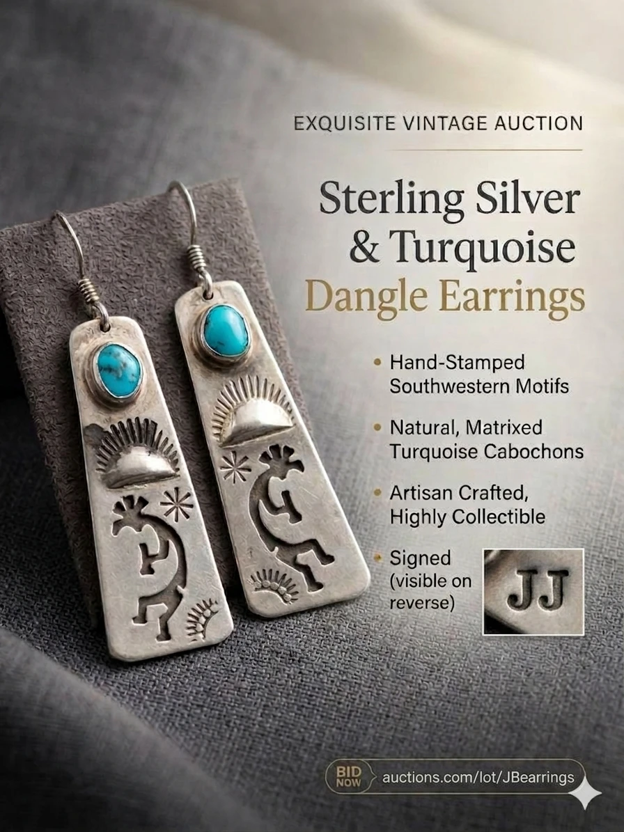 NAVAJO STERLING SILVER & TURQUOISE KOKOPELLI EARRINGS