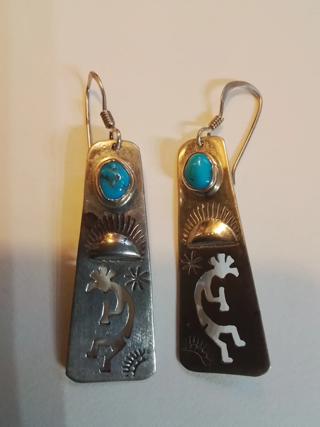 NAVAJO STERLING SILVER & TURQUOISE KOKOPELLI EARRINGS - photo 3