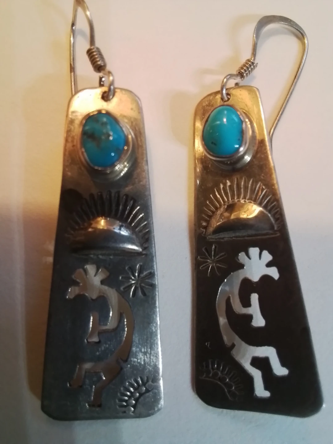 NAVAJO STERLING SILVER & TURQUOISE KOKOPELLI EARRINGS - photo 4