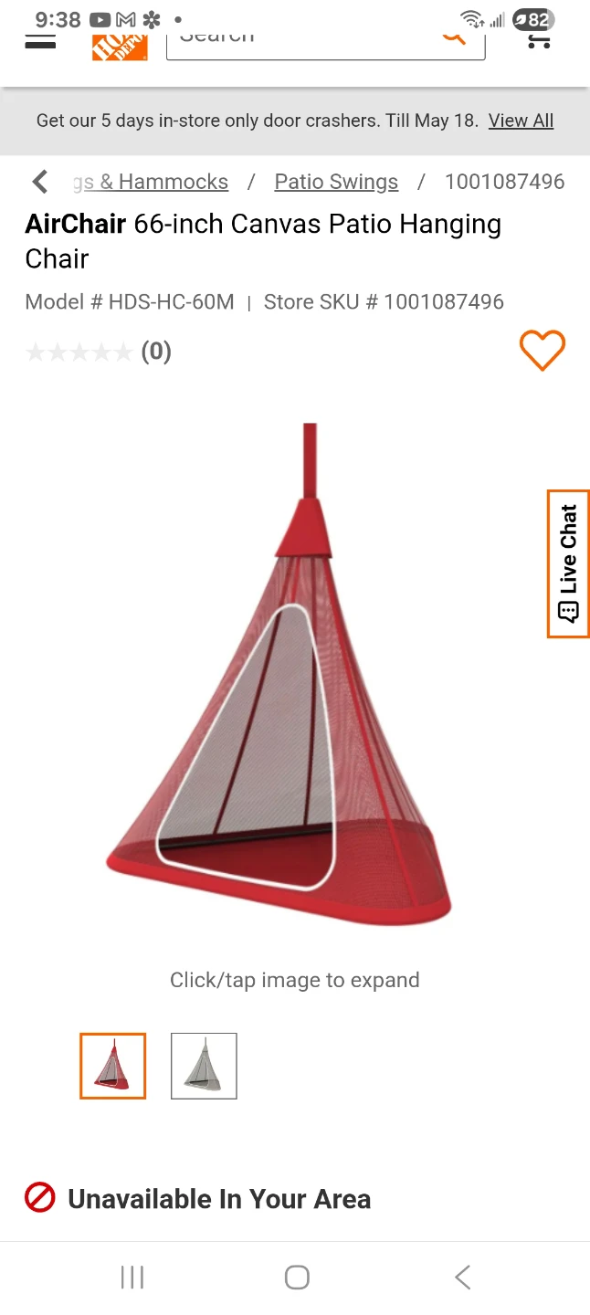 AirChair 66-inch Canvas Patio Hanging Chair