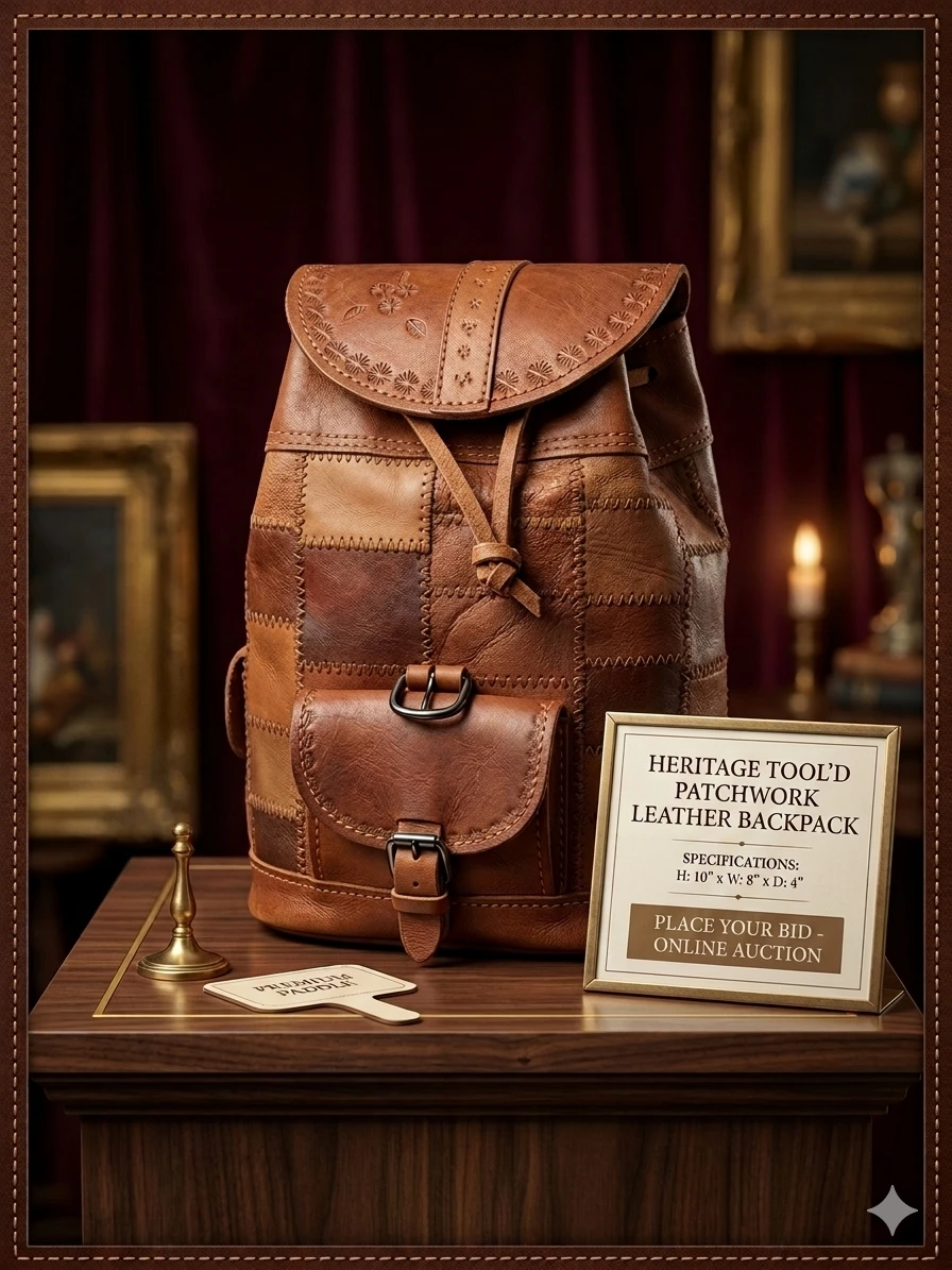 Vintage Artisan Handmade Leather Patchwork Mini Backpack