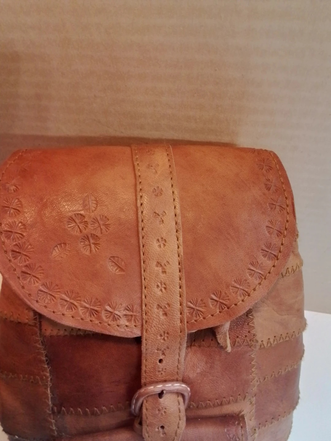 Vintage Artisan Handmade Leather Patchwork Mini Backpack - photo 4