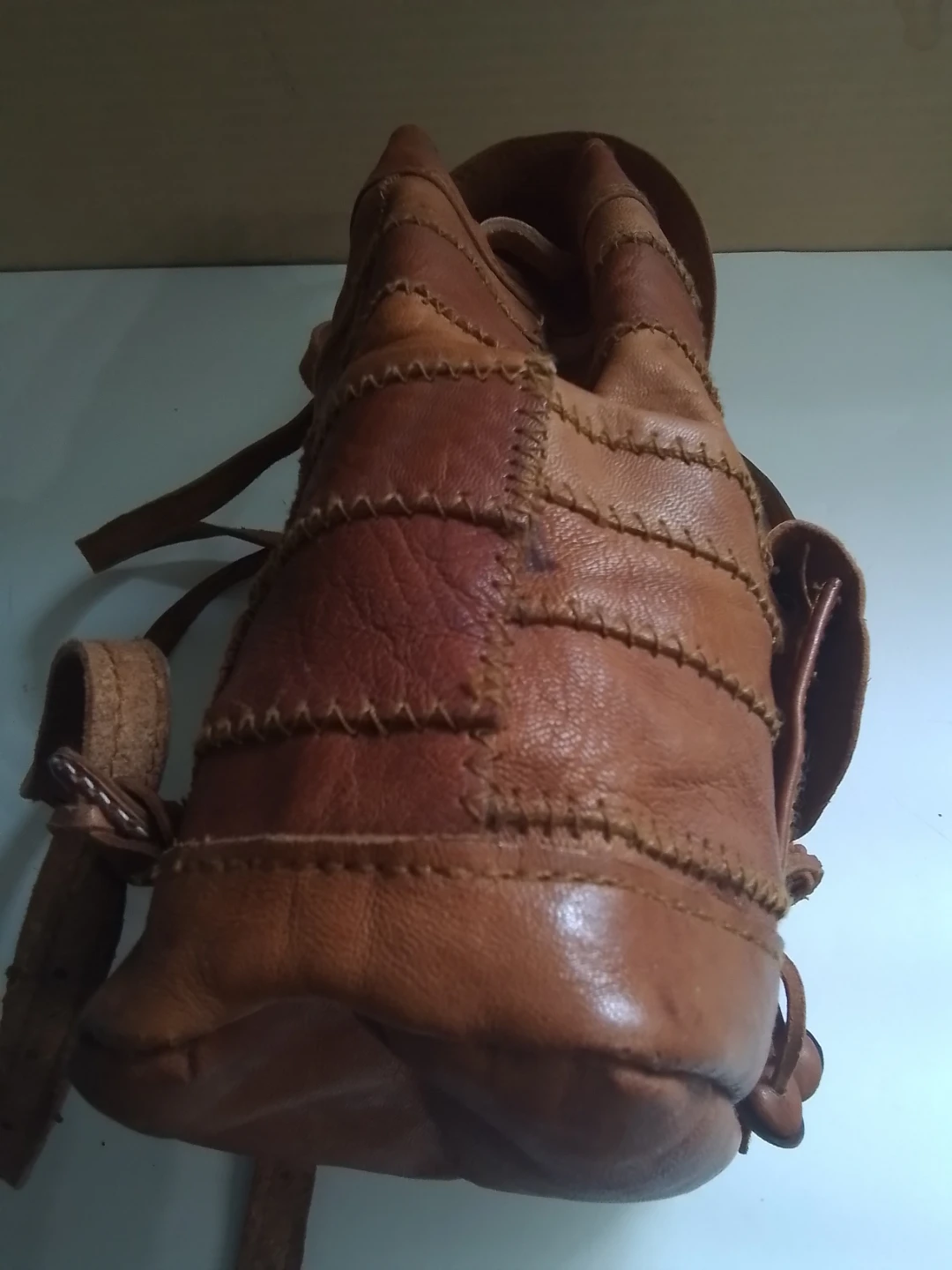 Vintage Artisan Handmade Leather Patchwork Mini Backpack - photo 5