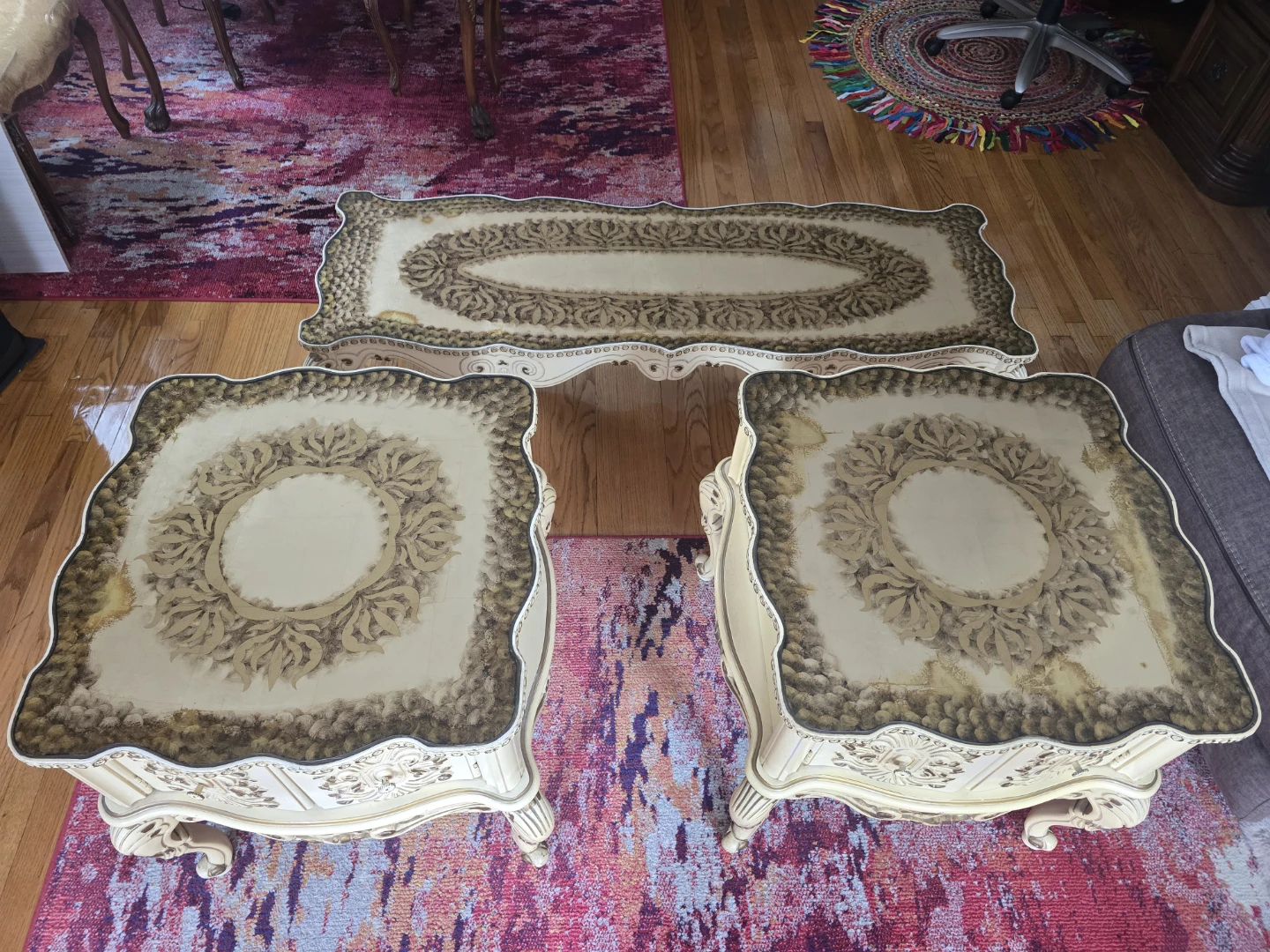 Vintage Side Tables & Coffee Table Set - Ivory/Gold - photo 2