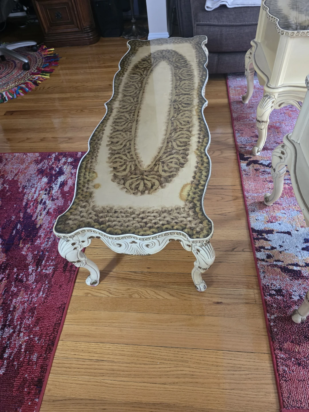 Vintage Side Tables & Coffee Table Set - Ivory/Gold - photo 3