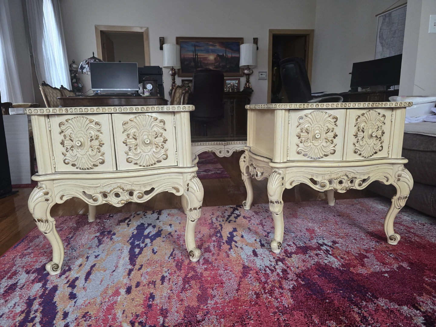 Vintage Side Tables & Coffee Table Set - Ivory/Gold - photo 4