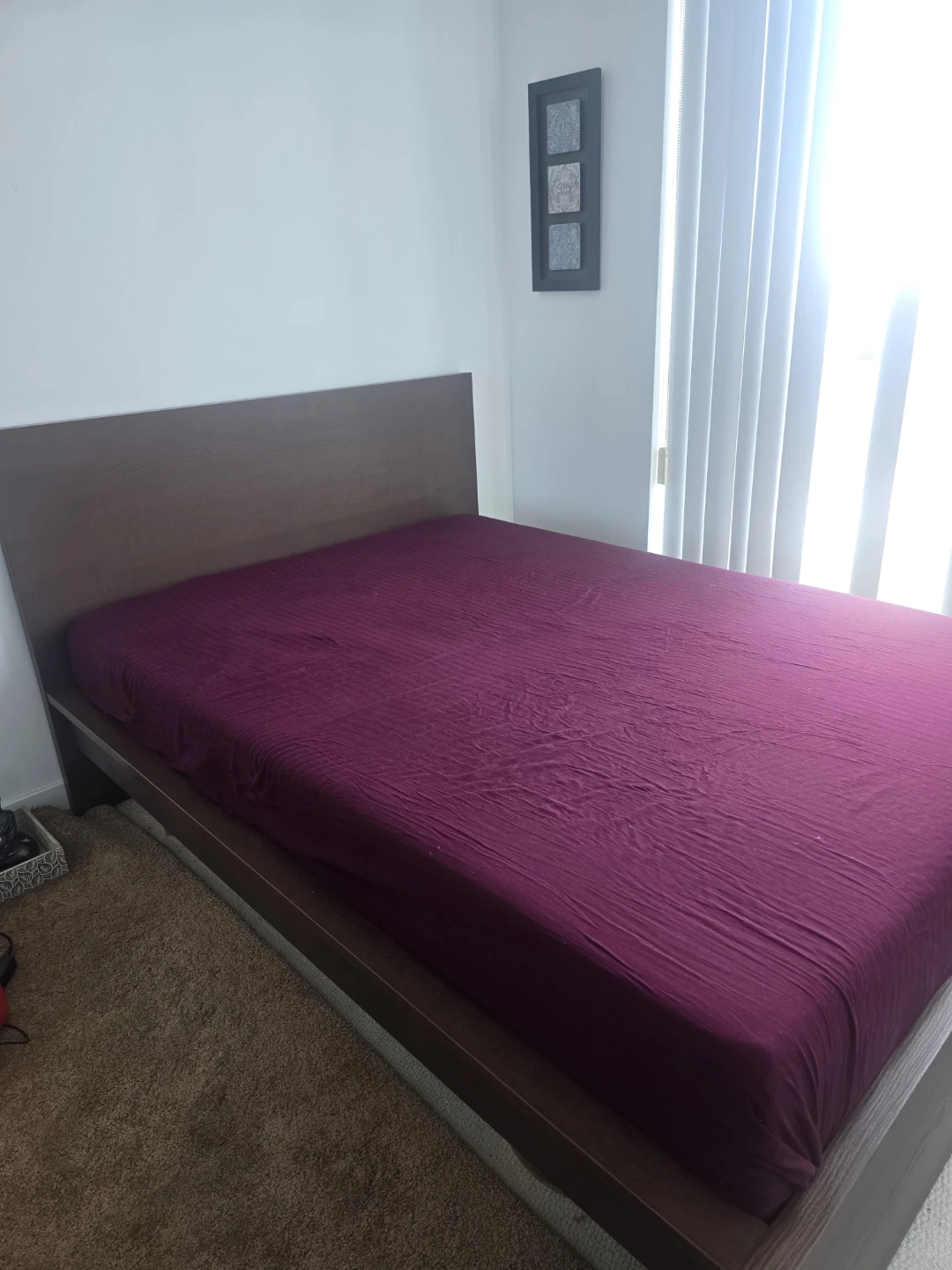 LAST CALL - Wooden Bed Frame with Maroon Fitted Sheet - photo 2