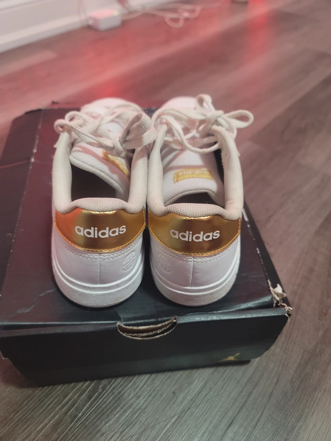 Adidas White and Gold Sneakers