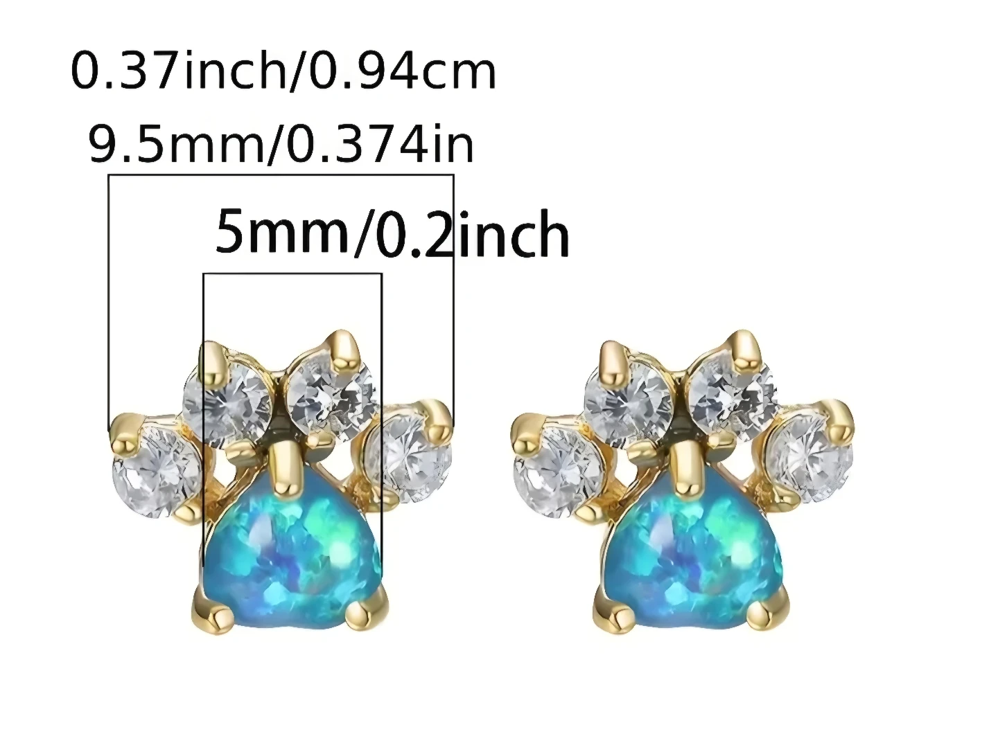 Synthetic Blue Gem Stud Earrings with Synthetic Diamond Pet Paw - photo 3