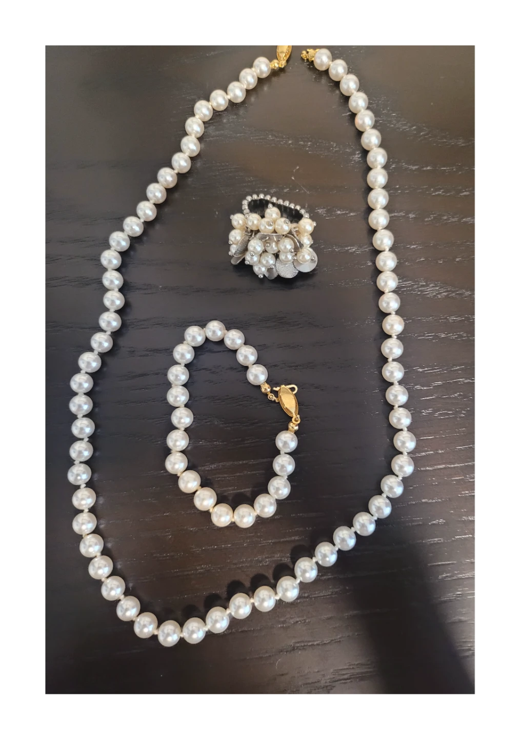 Pearl Necklace, Bracelet, and Ring Set