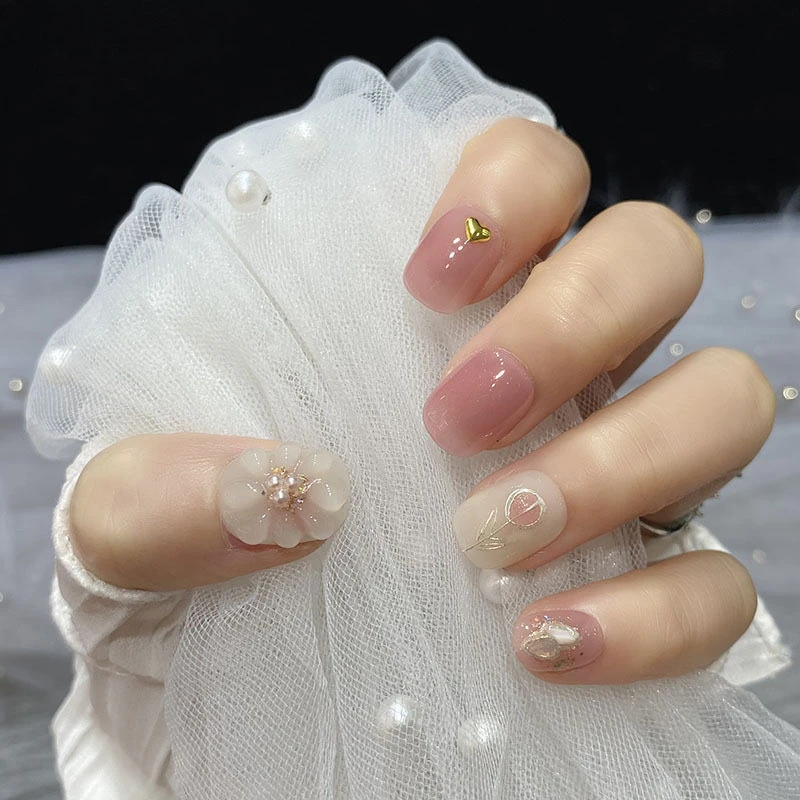 Handmade Press-On Nails with Floral & Heart Designs - photo 4