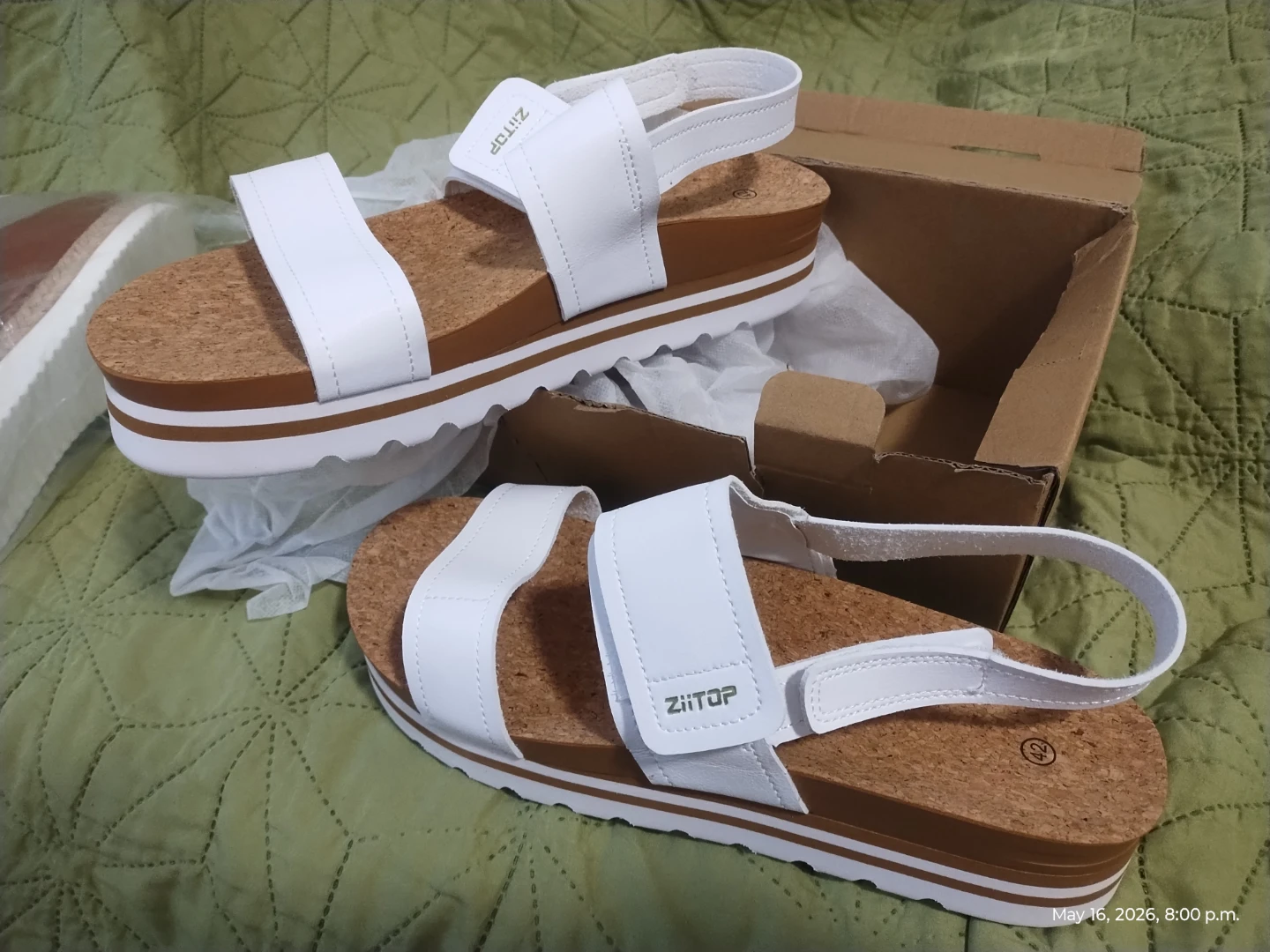 White ZiTOP Platform Sandals with Cork Footbed