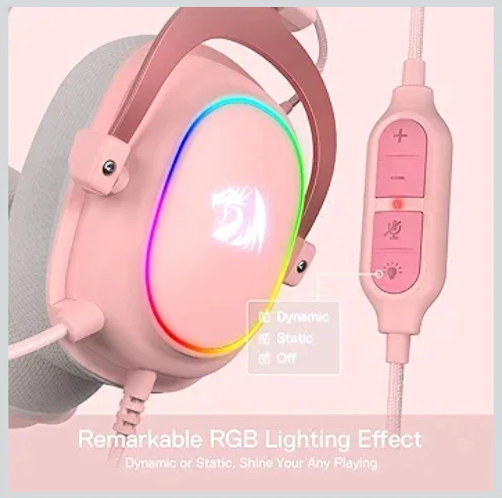 Redragon Pink Gaming Headset with RGB Lighting - photo 3