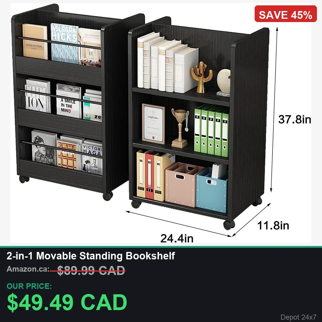 Dark Wood 4-Tier Movable Bookshelf