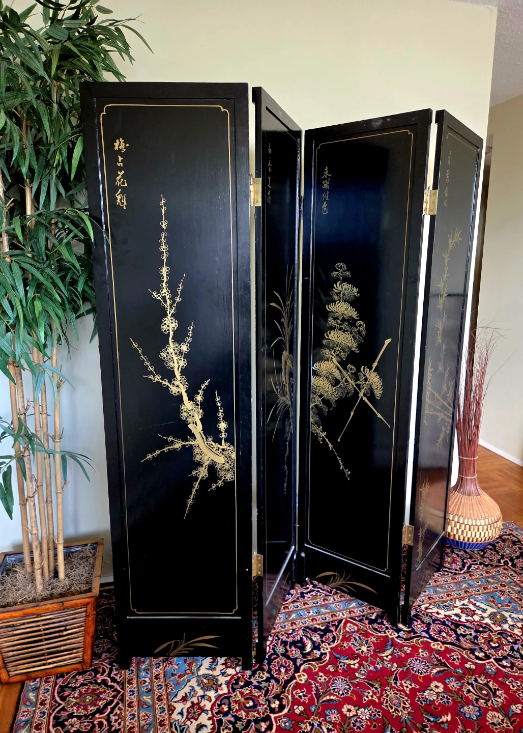 Large Vintage Double Sided Four Panel Partition/Room Divider - photo 4