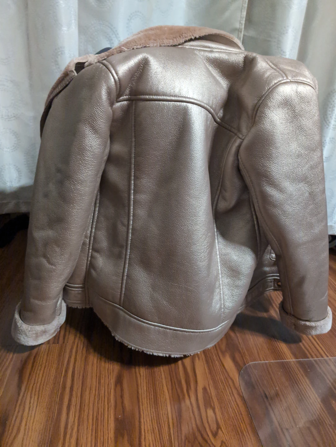 Zara Girls Gold Faux Leather Shearling Lined Biker Jacket