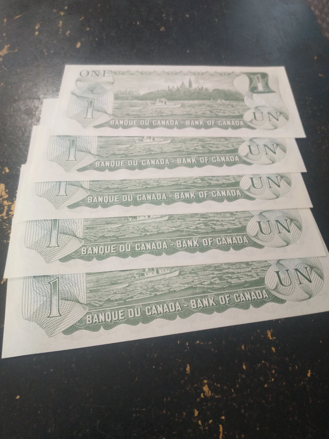 1973 Canada uncirculated 5 consecutive $1 banknotes ends ~8847 - photo 4