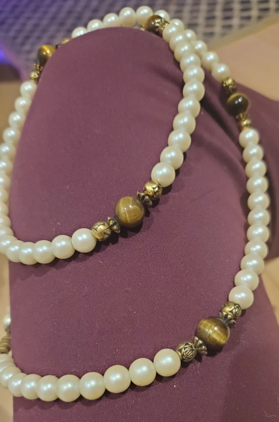 Pearl Necklace with Tiger Eye Beads - photo 3