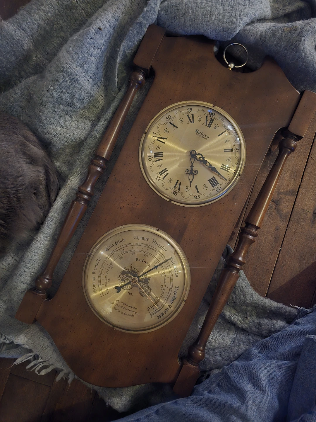 Bulova Wooden Clock and Barometer Set