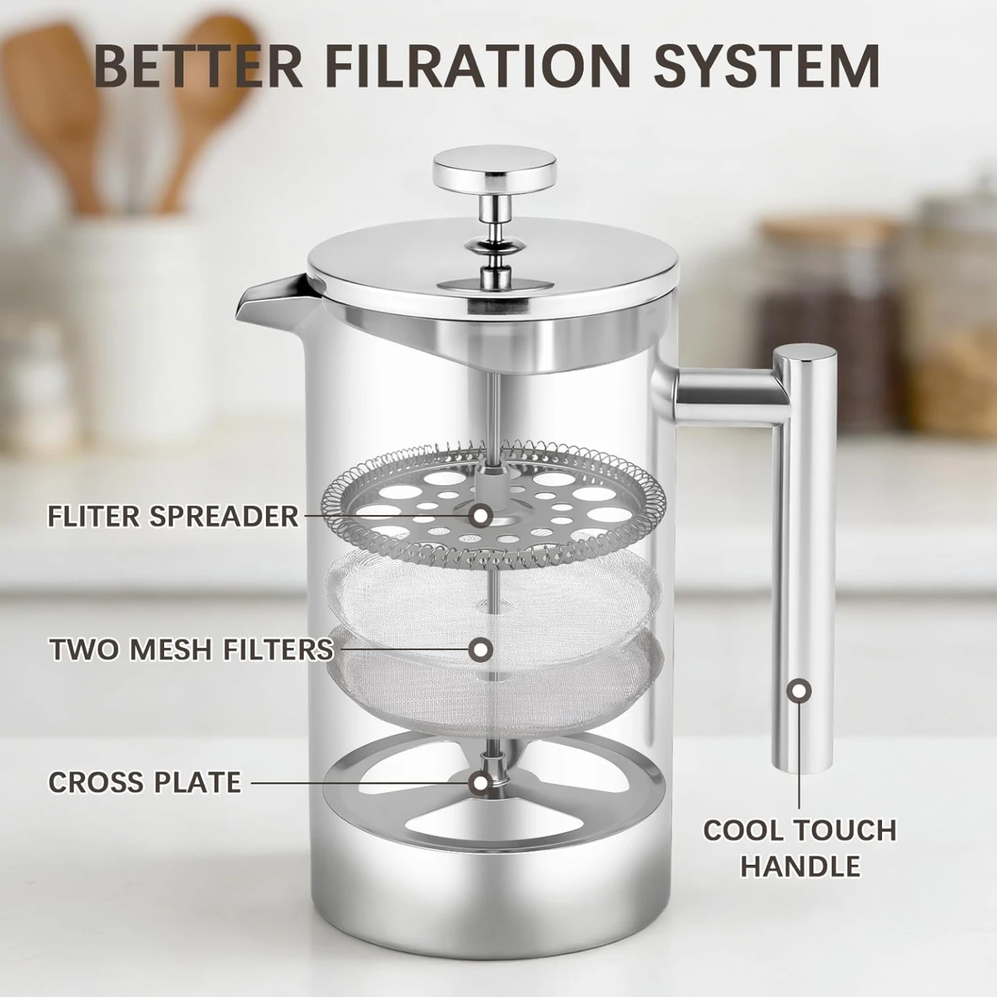 STAINLESS STEEL French Press Coffee Maker 1 Litre - photo 3