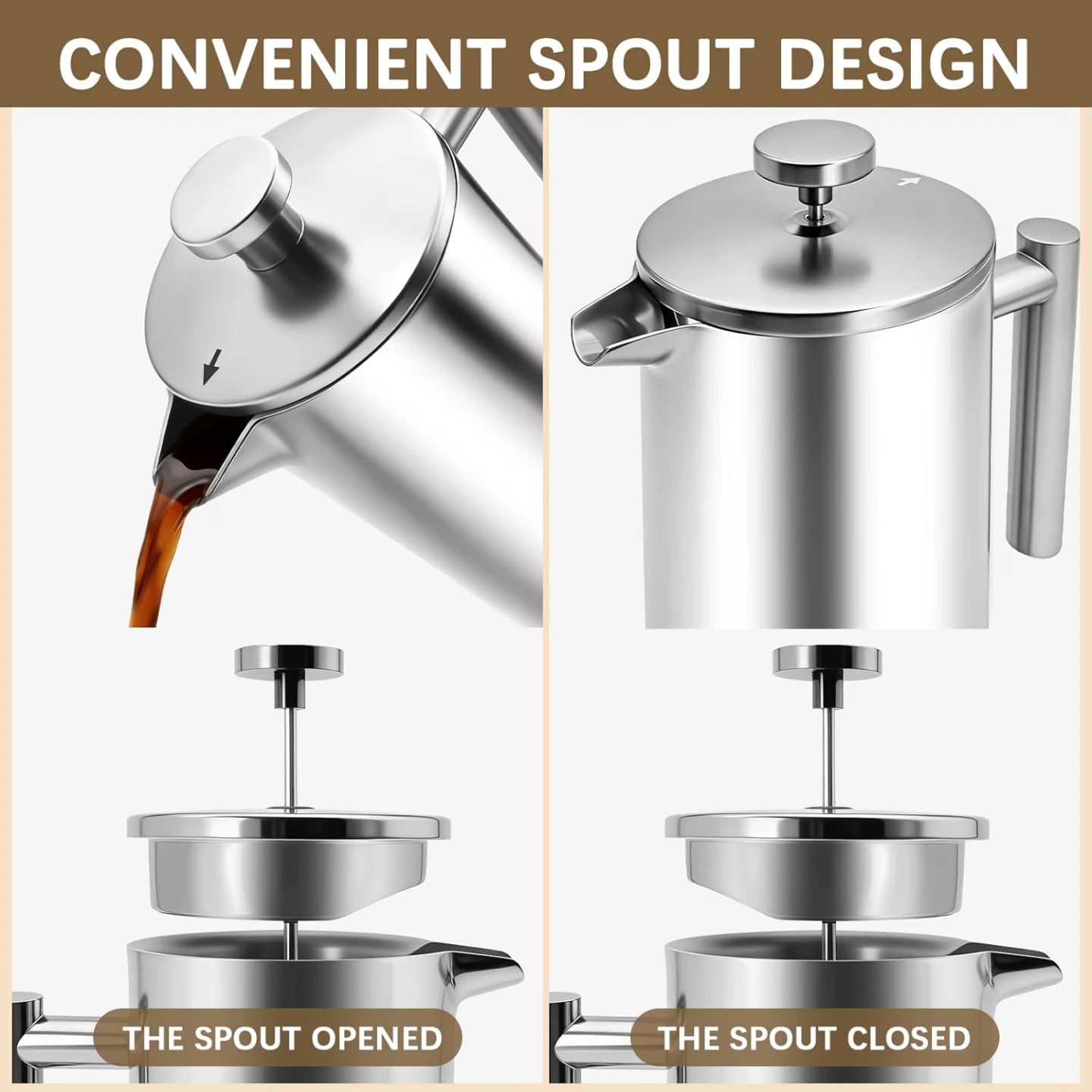 STAINLESS STEEL French Press Coffee Maker 1 Litre - photo 5