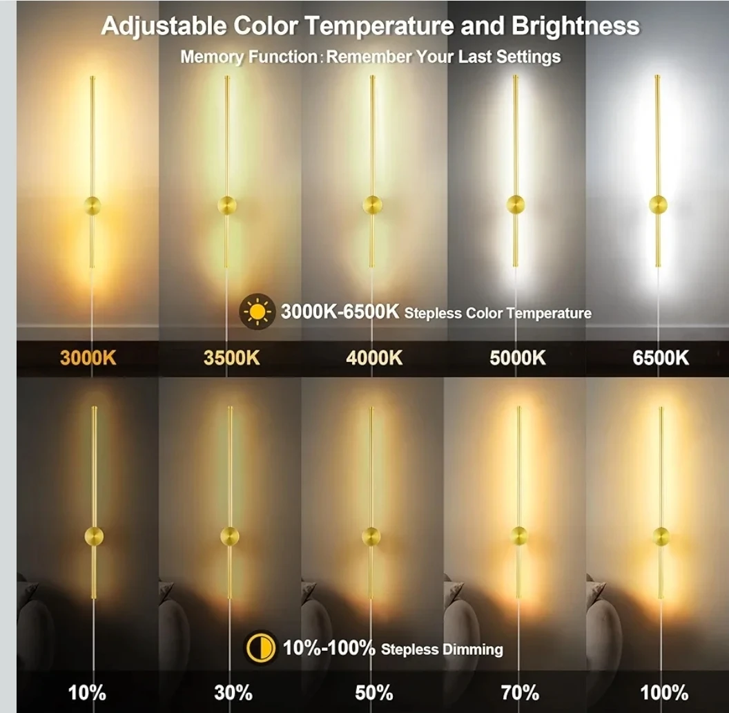 Gold Modern LED Wall Sconce Lamp with Remote - photo 2