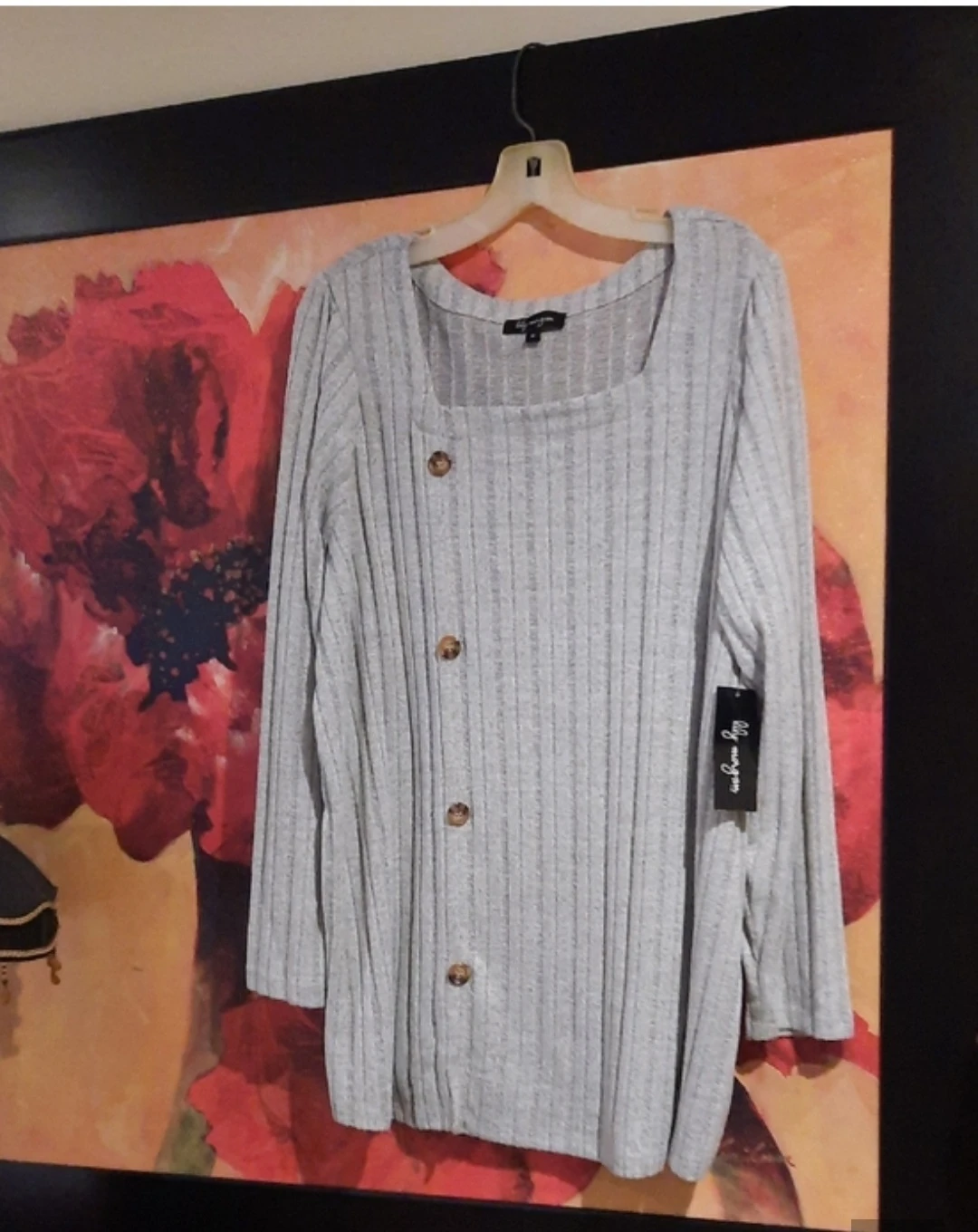 Lily Morgan Gray Ribbed Square-Neck Sweater Plus Size 3X NWT