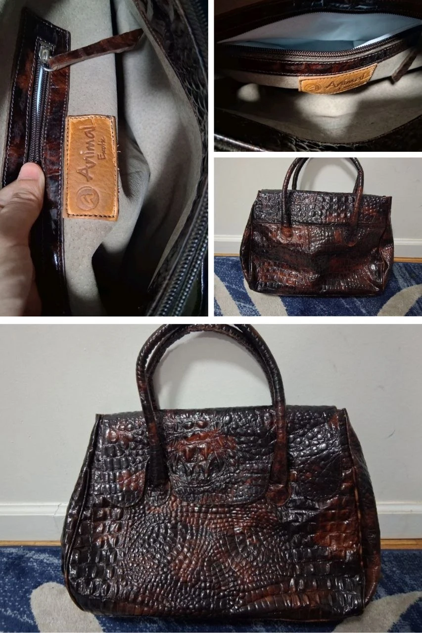 Animal Exotic Brown Crocodile Embossed Tote Handbag