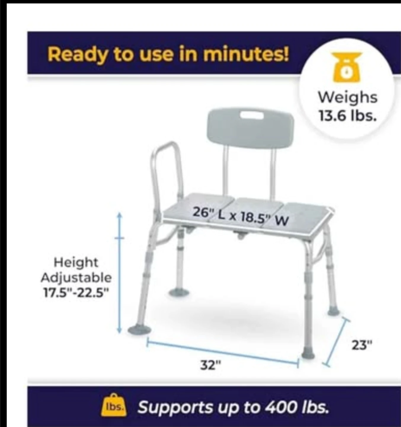 Drive Medical Transfer Tub Bench- New - photo 5