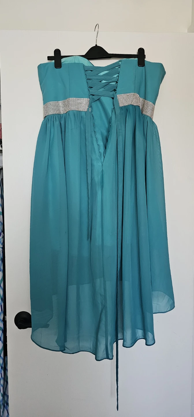 Teal Strapless High-Low Dress with Rhinestone Belt - photo 2