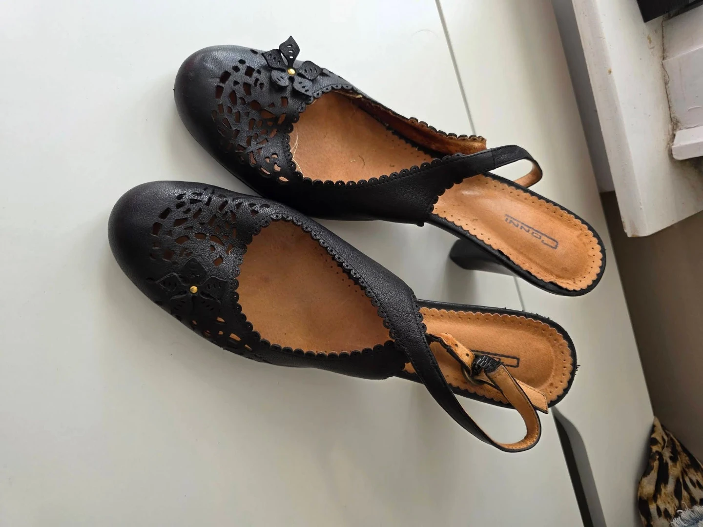 Black Leather Cutout Slingback Heels