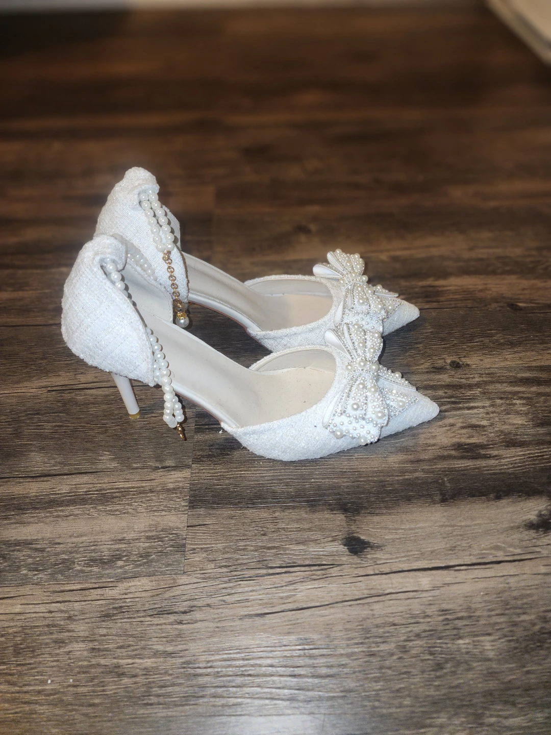 White Bow Pearl Embellished Heels - photo 2