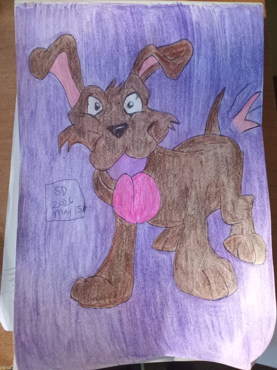 Brown Puppy with Purple Background Drawing - photo 2