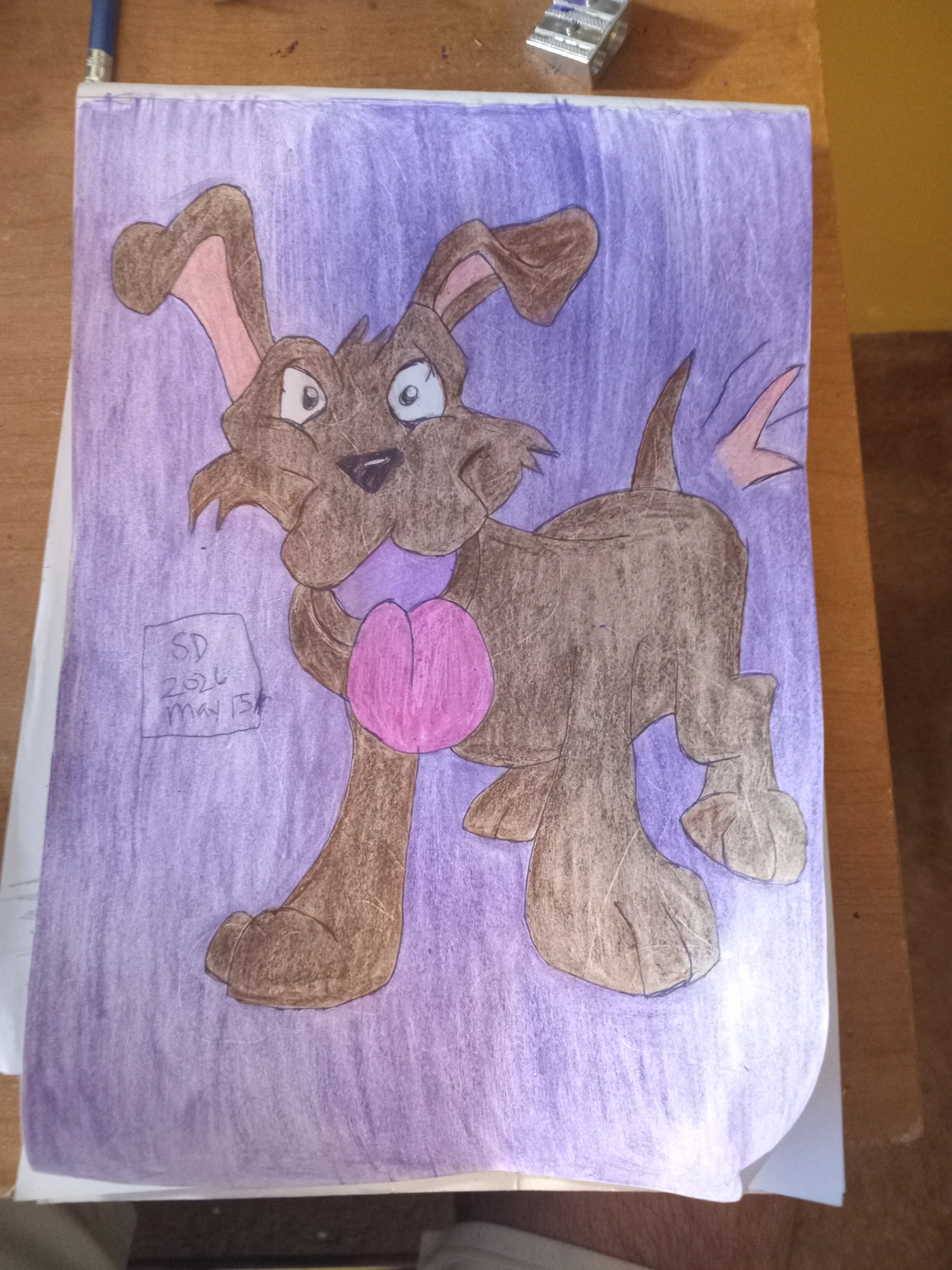 Brown Puppy with Purple Background Drawing - photo 3