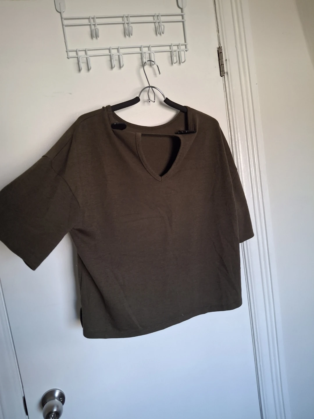 Olive Green V-Neck Cutout Top - photo 3