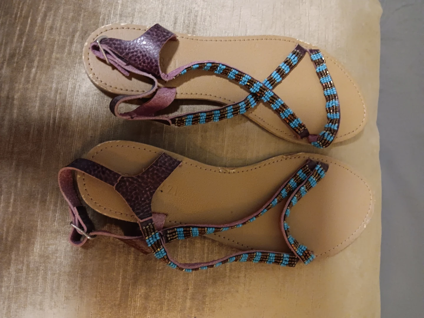 Brown and Blue Beaded Sandals