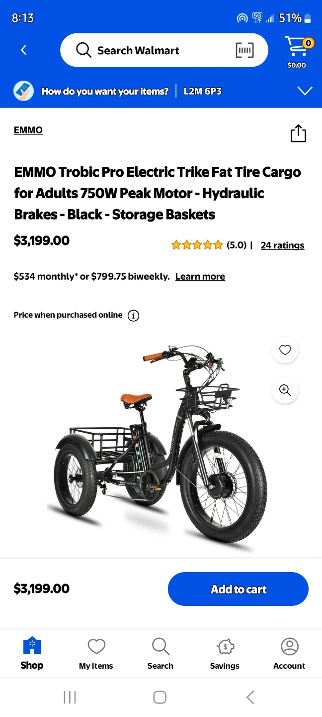 EMMO Trobic Pro Electric Trike Fat Tire Cargo for Adults