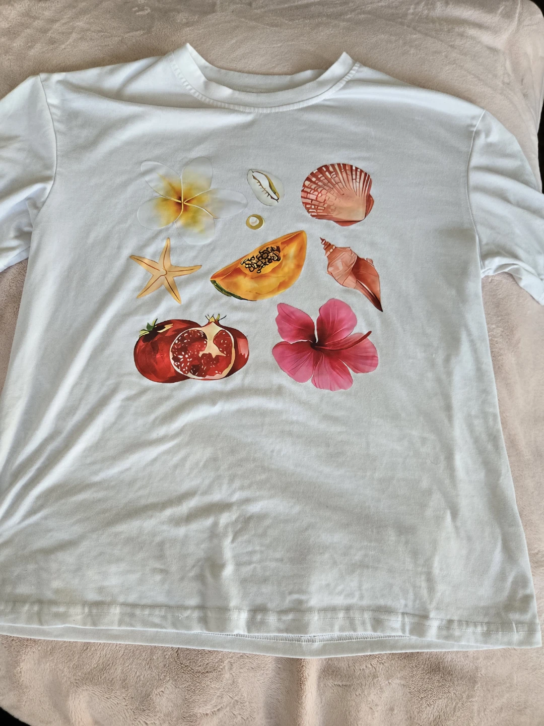 White T-Shirt with Tropical Print