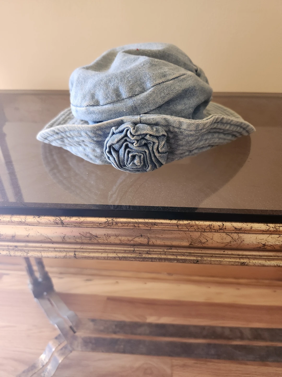 Denim Bucket Hat with Rose Detail